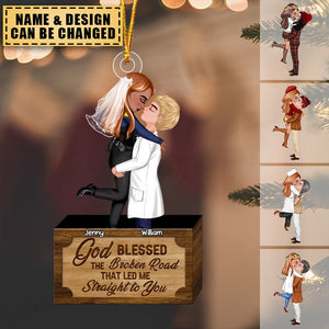 Personalized Married Engaged Doll Couple Kissing Hugging, You & Me We Got This Ornament