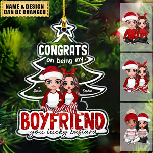 Christmas Doll Couple Sitting Hugging Personalized Custom Ornament - Christmas Gift For Husband Wife, Anniversary