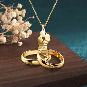 COUPLE GIFT COUPLE RINGS PERSONALIZED Stainless Steel Necklace