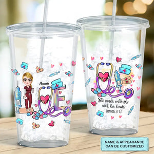 Personalized Acrylic Tumbler - Birthday, Nurse's Day Gift For Nurse - She Works Willingly With Her Hands ARND018