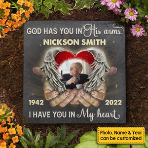 God Has You In His Arms, I Have You In My Heart - Personalized Memorial Stone, Human Grave Marker - Upload Image, Memorial Gift, Sympathy Gift