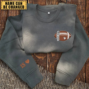 Personalized Football Embroidered Sweatshirt- Custom Football Name And Number On Sleeve Embroidered Sweatshirt