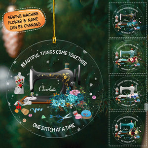 Personalized Sewing Flower Ornament Beautiful Things Come Together Sewing Machine Shaped Acrylic Ornament
