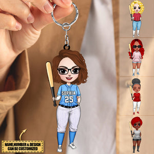 Personalized Woman Girl Baseball Player Acrylic Keychain