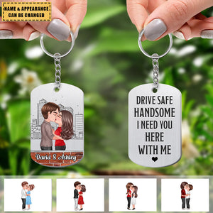 Doll Couple Kissing Drive Safe Handsome Personalized Metal Keychain