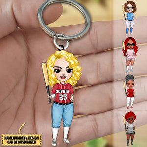 Personalized Woman Girl Baseball Player Acrylic Keychain