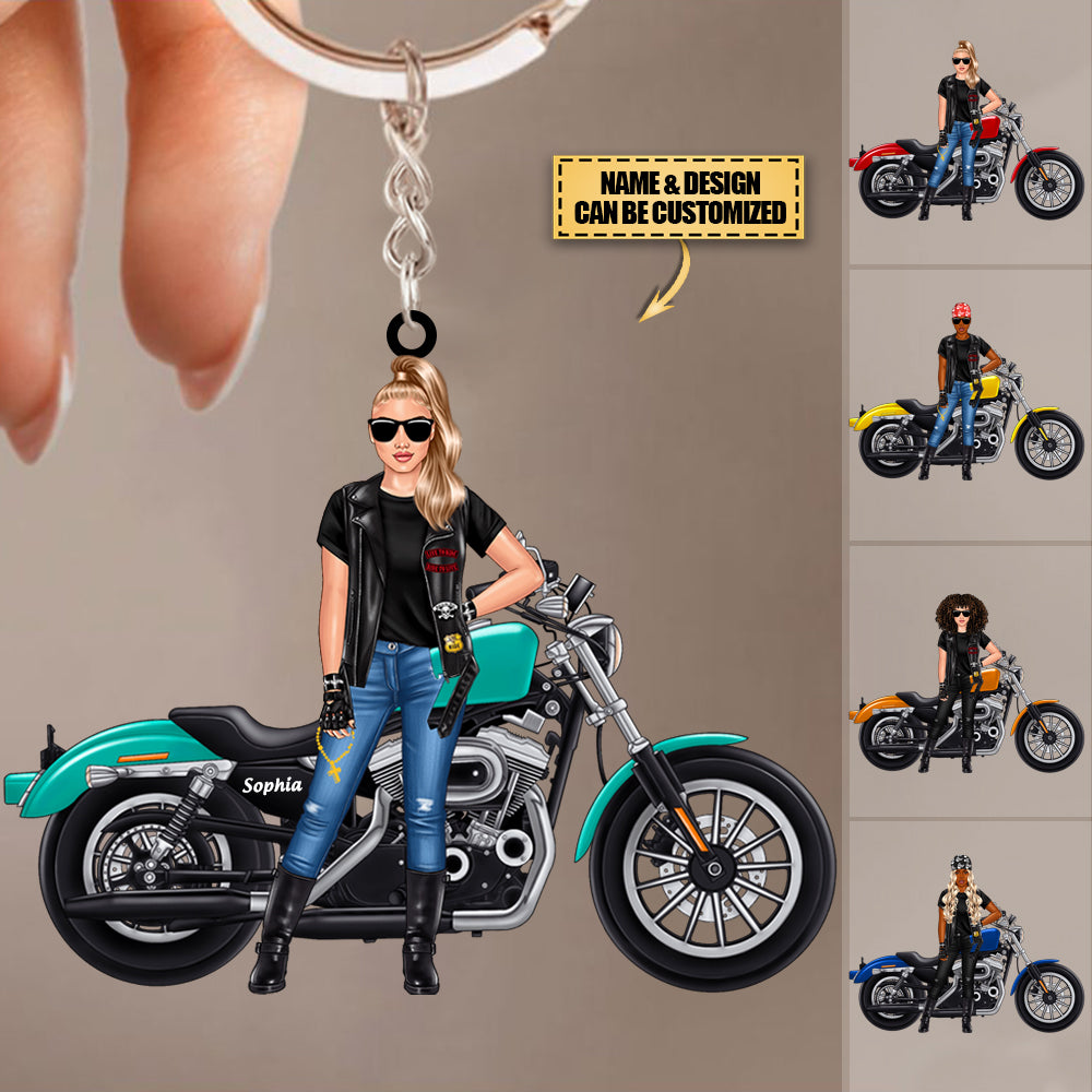 Personalized Female Biker Car Acrylic Keychain - For Motorcycle Lovers
