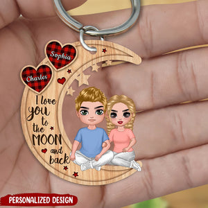 Doll Couple Sitting Hugging - Personalized Keychain