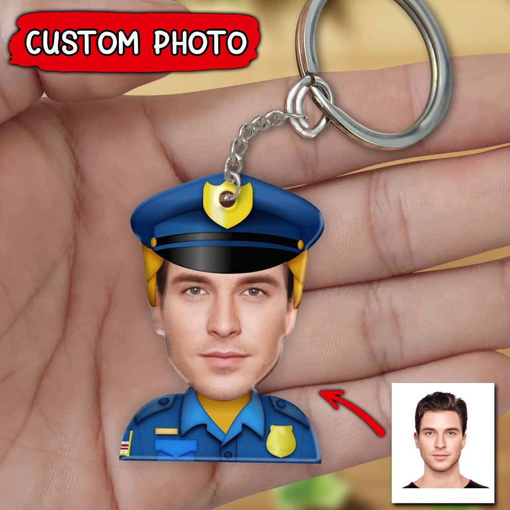 Upload Photo Police Caricature Personalized Acrylic Keychain