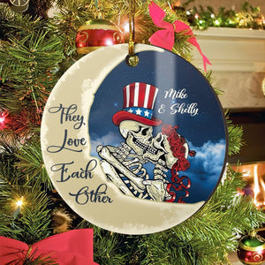 CUSTOMIZED SKULL COUPLE LOVE EACH OTHER CIRCLE ORNAMEN