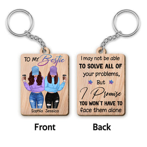 Front View Besties To My Bestie Personalized Wooden Keychain