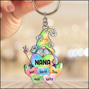 Colorful Pastel Rainbow Grandma Mom Little Heart Kids Personalized Keychain