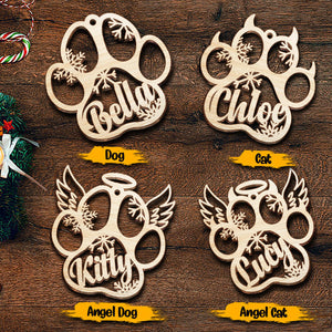 Happy Christmas With Fur Babies - Personalized Paw Ornament (Dog, Cat & Angel Wings) - Customized Decoration Gift