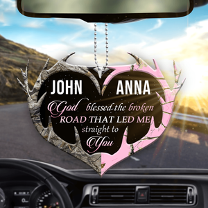 Personalized Buck And Doe Heart Antlers God Blessed Ornament