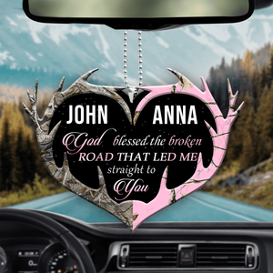 Personalized Buck And Doe Heart Antlers God Blessed Ornament