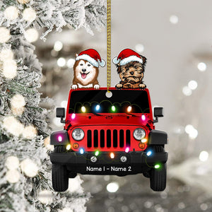Personalized Dog With Suvs Traveling Christmas Ornament