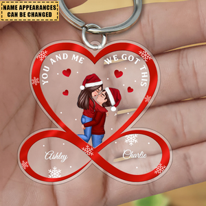 Christmas Doll Couple Hugging Kissing Infinity Heart Personalized Keychain
