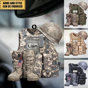 Military Uniform - Boots & Hat - Personalized Acrylic Car Ornament