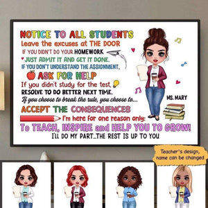 Doll Teacher Notice To Students Personalized Horizontal Poster