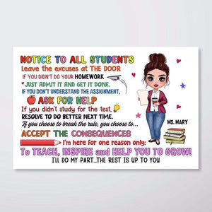 Doll Teacher Notice To Students Personalized Horizontal Poster
