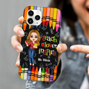 Colorful Crayon Teach Love Inspire Cute Pretty Doll Teacher Dark Background Personalized Phone case Perfect Teacher's Day Gift HTN08MAY23CT1