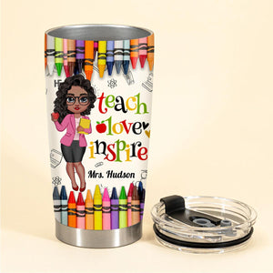 Colorful Crayon Teacher Nutrition Facts Personalized Glitter Tumbler