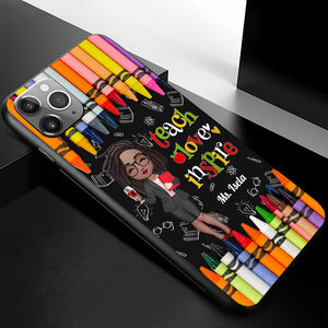 Colorful Crayon Teach Love Inspire Cute Pretty Doll Teacher Dark Background Personalized Phone case Perfect Teacher's Day Gift HTN08MAY23CT1