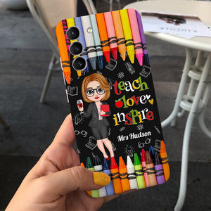 Colorful Crayon Teach Love Inspire Cute Pretty Doll Teacher Dark Background Personalized Phone case Perfect Teacher's Day Gift HTN08MAY23CT1