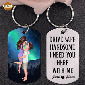 Drive Safe - Couple Kissing Under Stars Personalized Engraved Stainless Steel Keychain