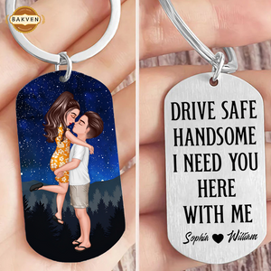 Drive Safe - Couple Kissing Under Stars Personalized Engraved Stainless Steel Keychain