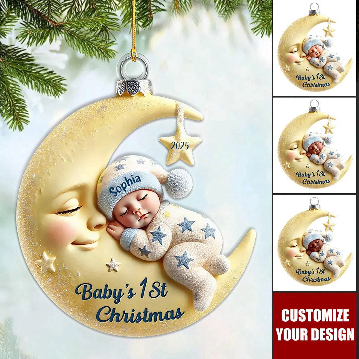 Baby On Moon First Christmas 1st Christmas Keepsake Personalized Acrylic Ornament