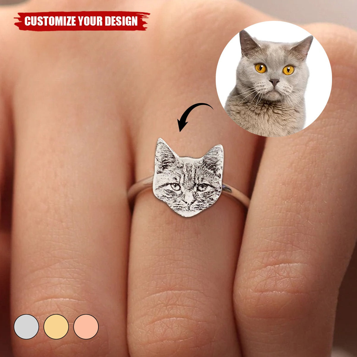 Pet Photo Ring - Custom Pet Portrait Ring Personalized Pet Lover Gift
