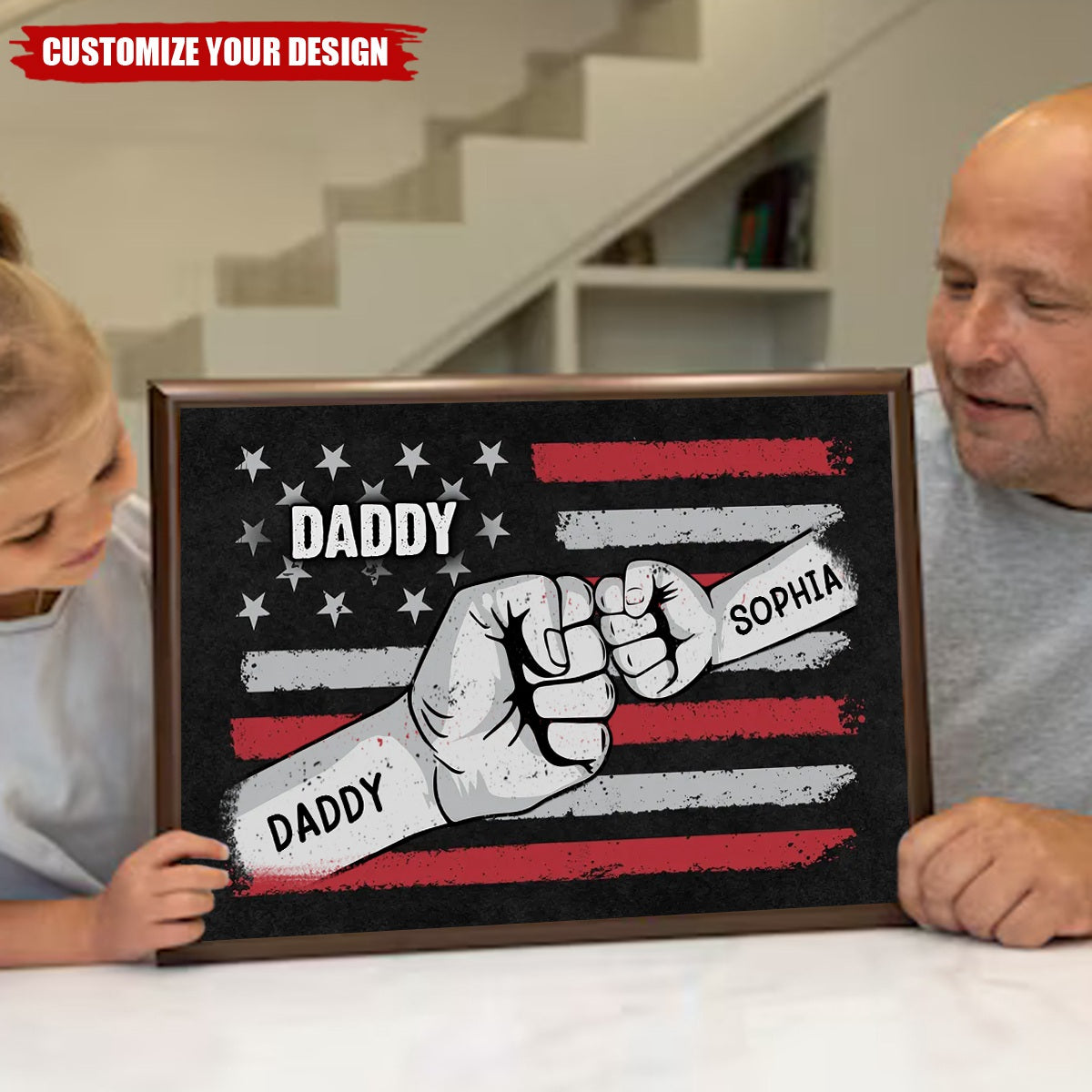 Dad Grandpa Fist Bump Nation Flag Personalized Poster