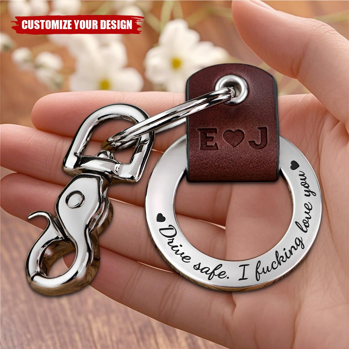 I Love You - Personalized Coordinates Leather Keychain