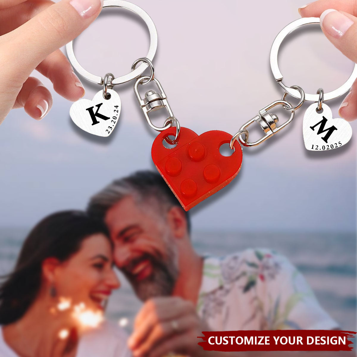 Anniversary Couple Gift - Personalized Heart Keychain