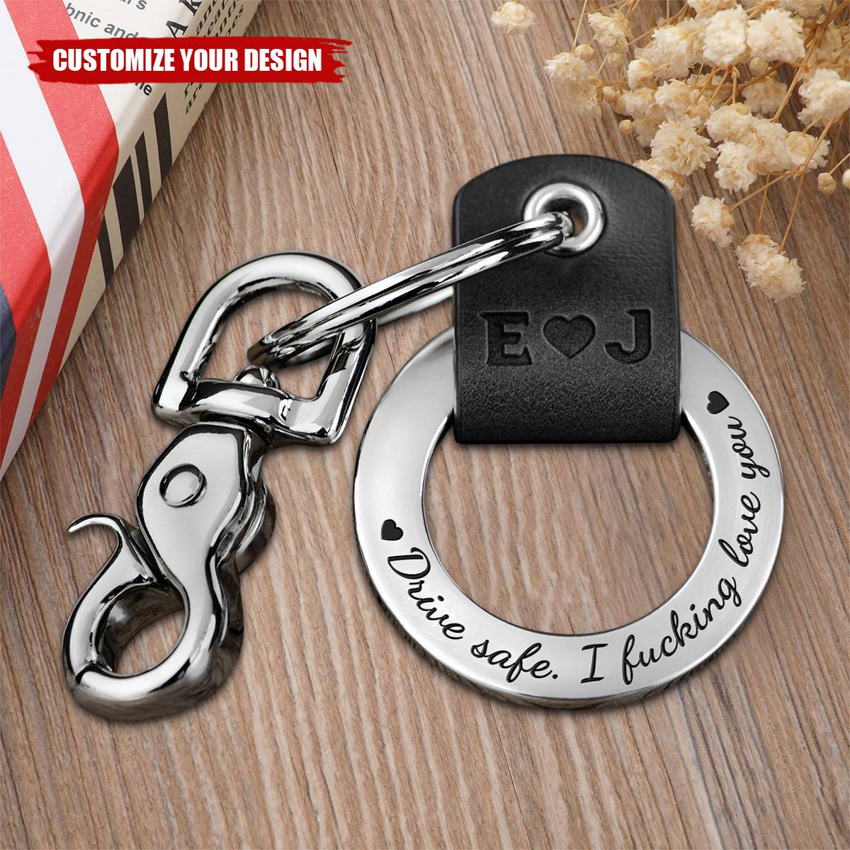 I Love You - Personalized Coordinates Leather Keychain