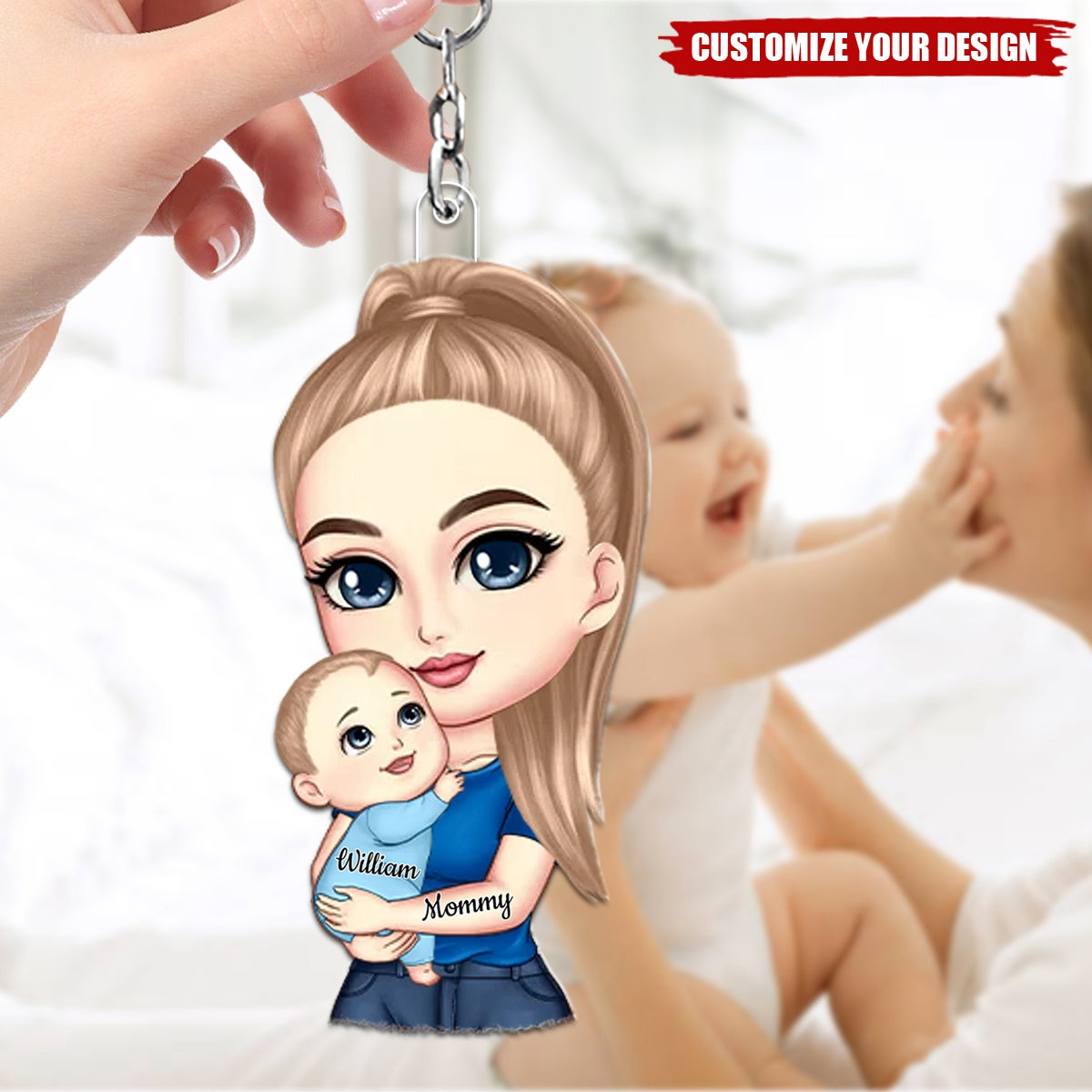Mom Hugs Baby Gift For Newborn New Mom Personalized Acrylic Keychain