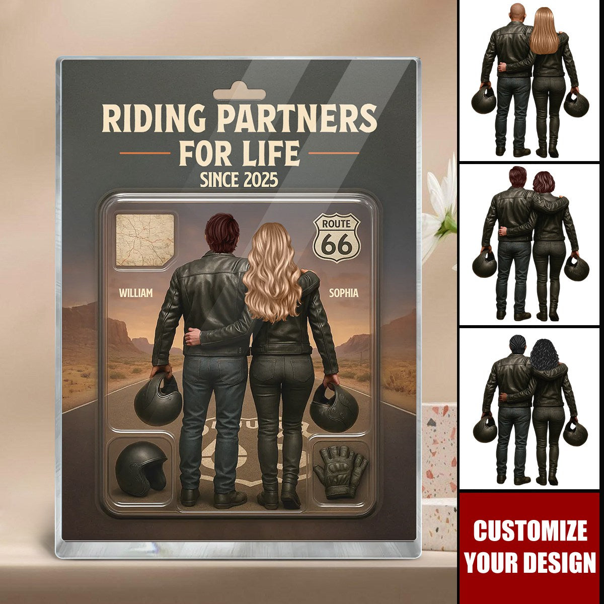 Figure Couple Bikers Riding Partners For Life Personalized Acrylic Plaque