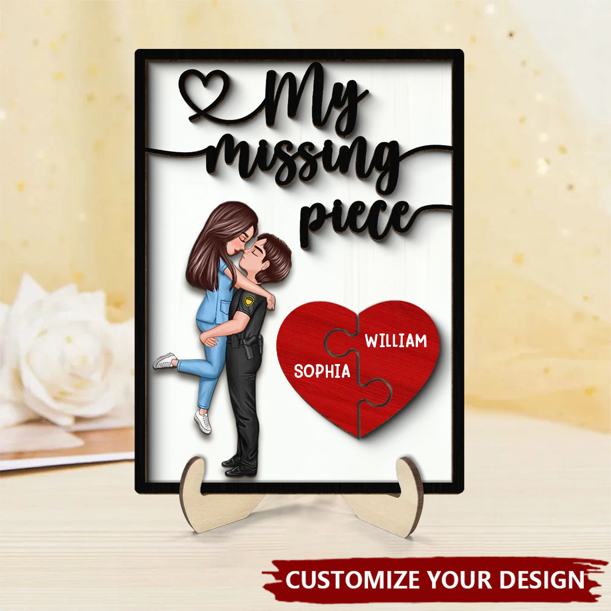 My Missing Piece Heart Pieces Personalized 2-Layer Wooden Plaque