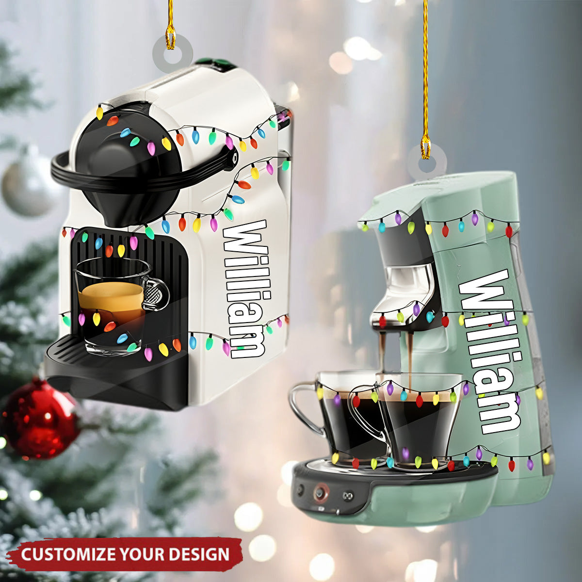 Gift for Coffee Lover Personalized Coffee Machine Ornament