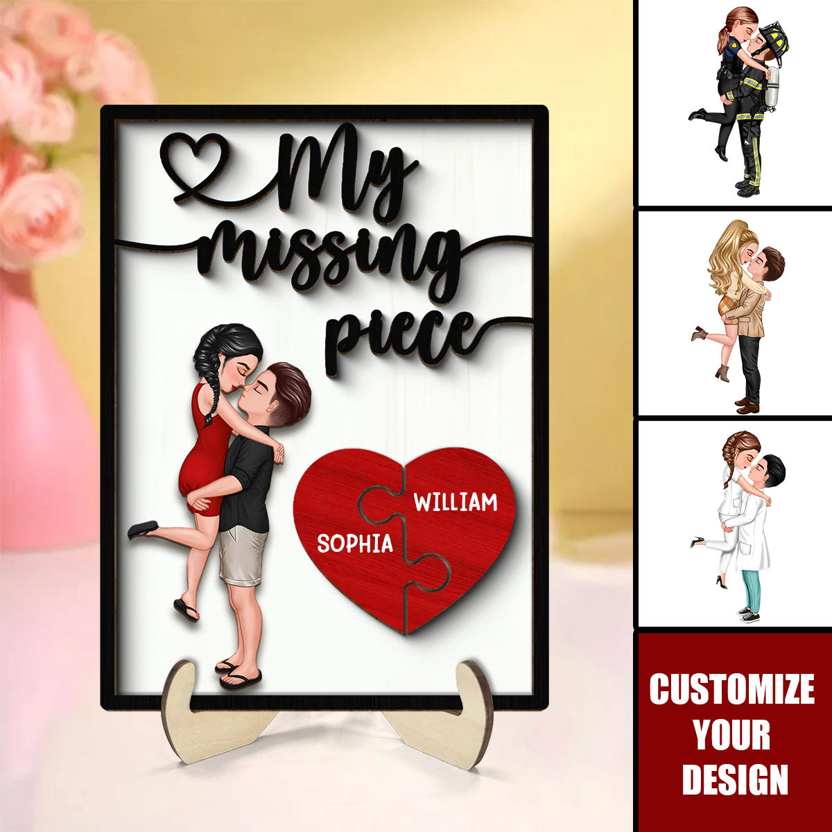 My Missing Piece Heart Pieces Personalized 2-Layer Wooden Plaque