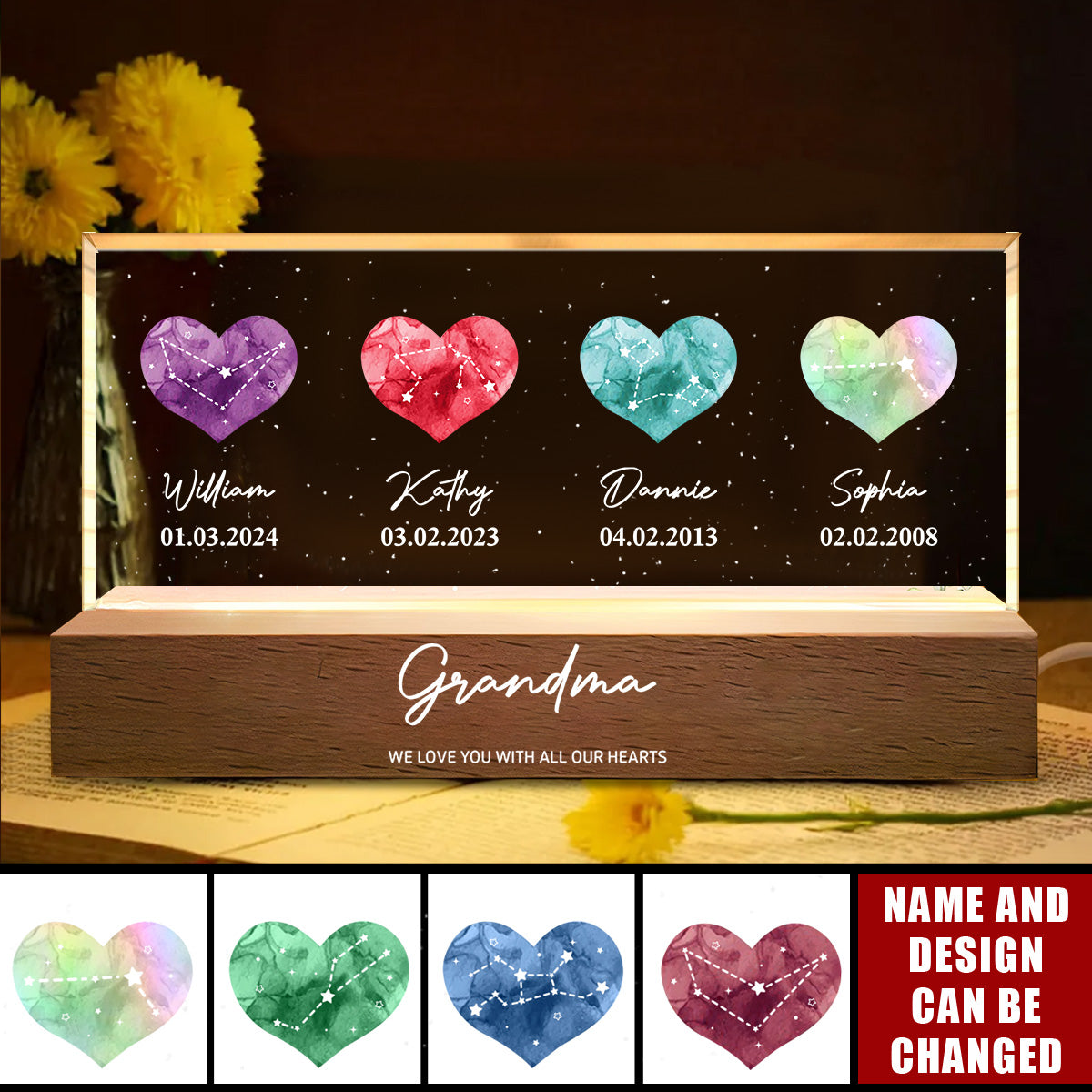 Birthstone Constellations Personalized Acrylic Block LED Night Light