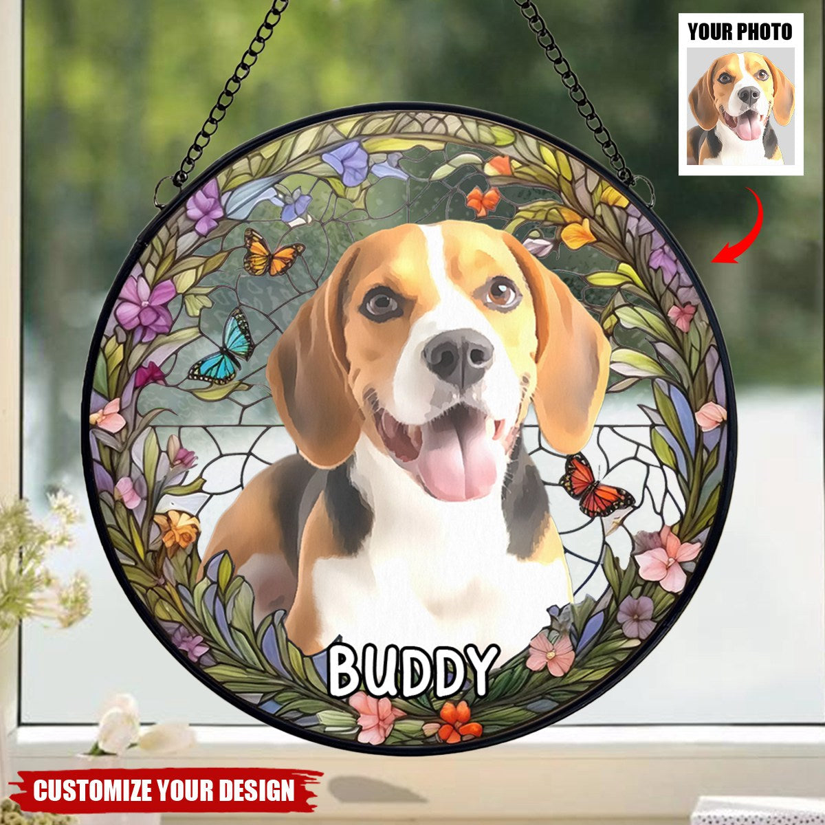 Custom Photo Forever In My Heart - Memorial Personalized Stained Glass Window Ornament