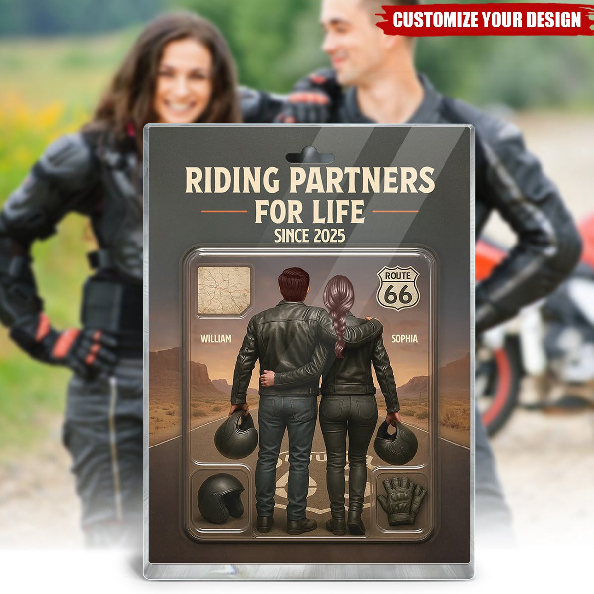Figure Couple Bikers Riding Partners For Life Personalized Acrylic Plaque