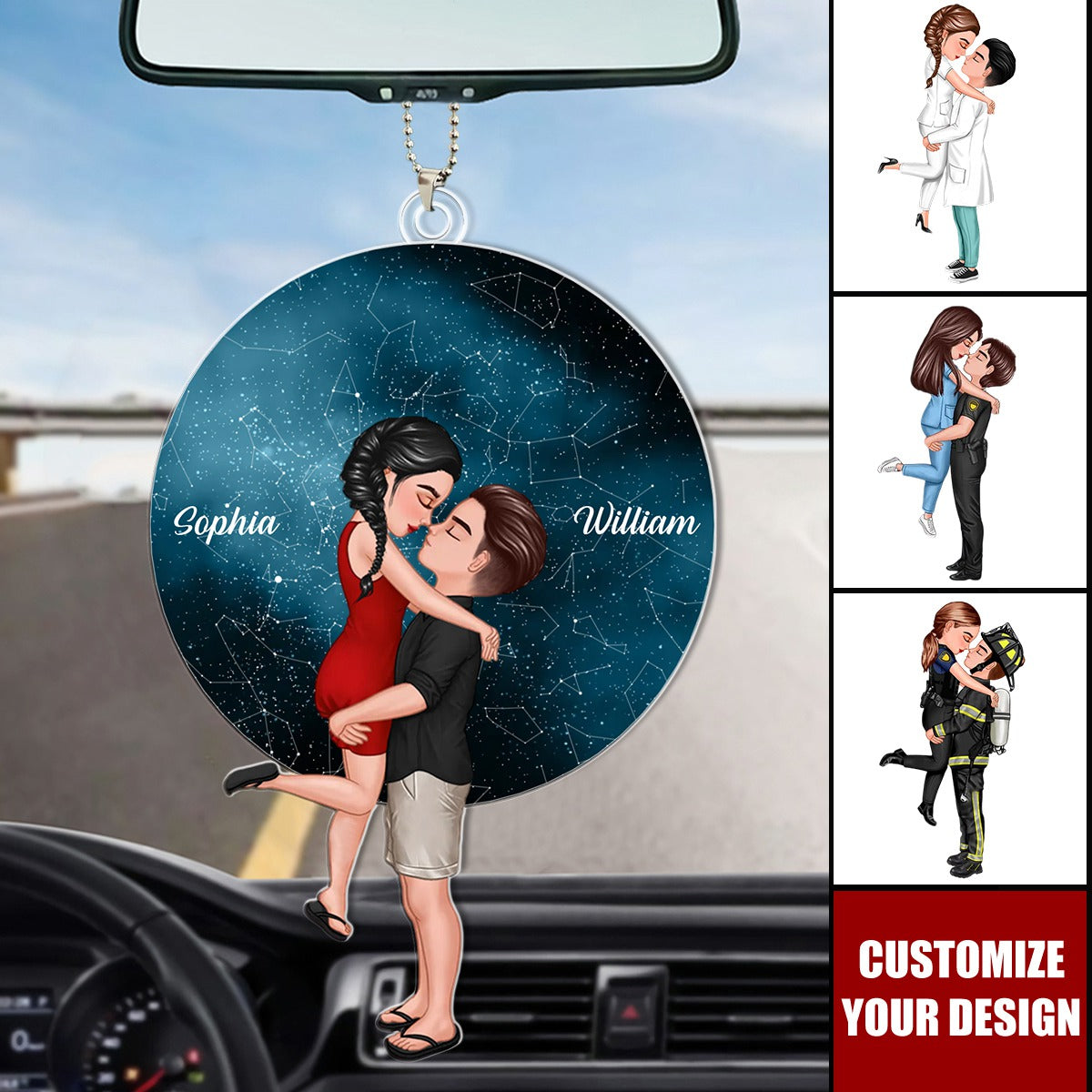 Doll Couple Hugging Kissing Under These Stars Personalized Acrylic Ornament