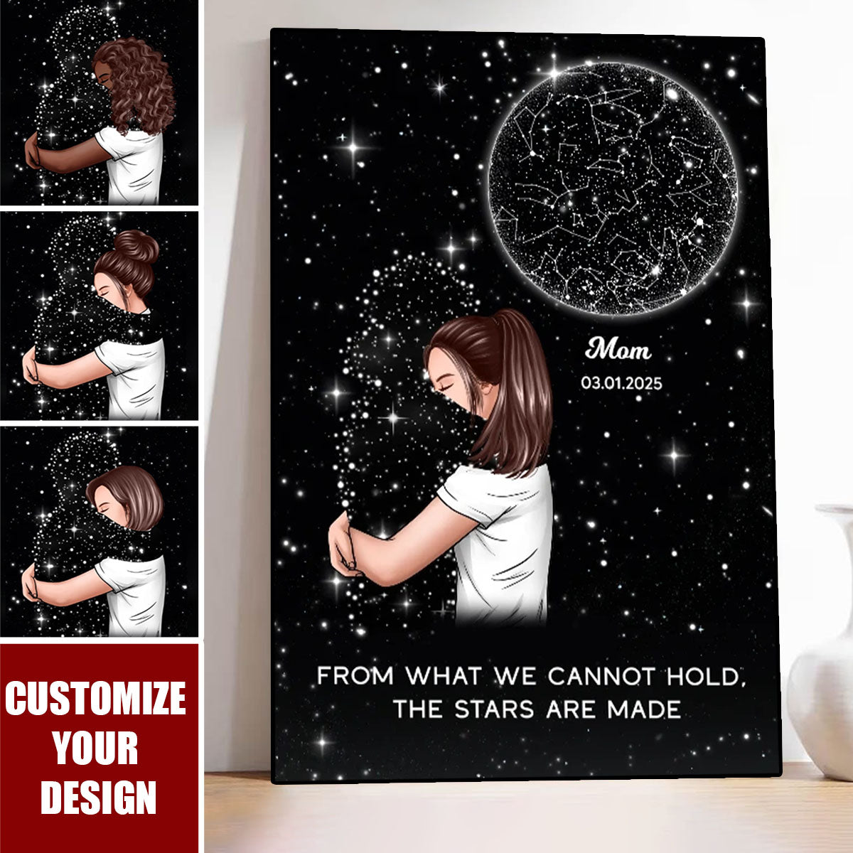 Lost Loved One Woman Hugging Star Map Galaxy Personalized Poster