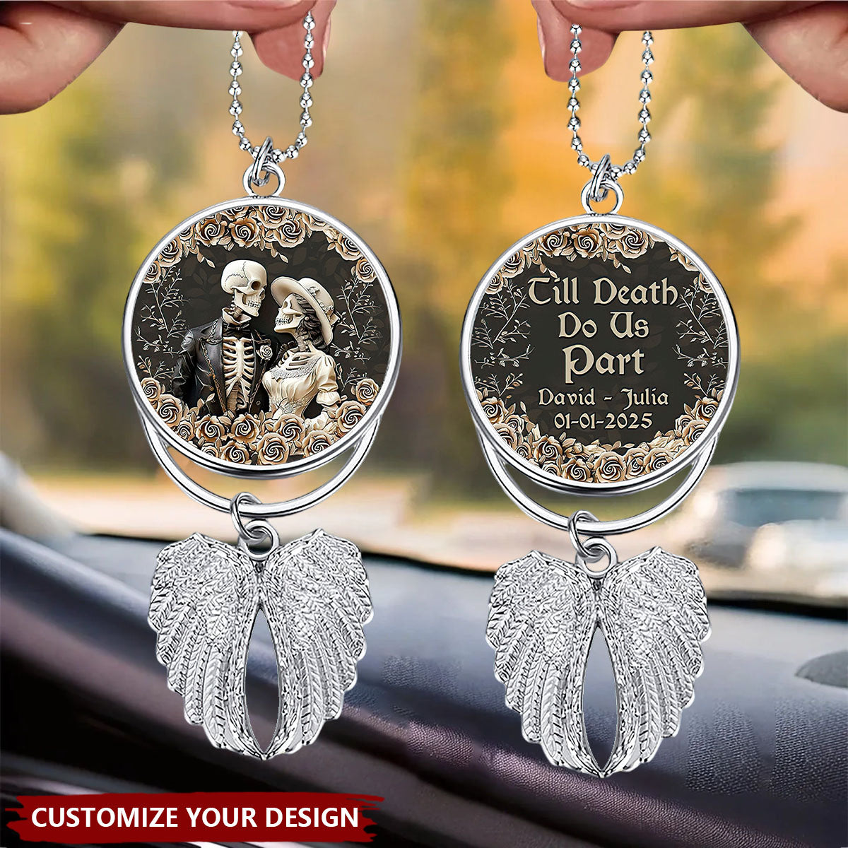 Till Death Do Us Part - Personalized Couple Wings Car Ornament