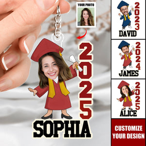 Custom Photo Cheers To The Tassel Hustle - Family Personalized Keychain