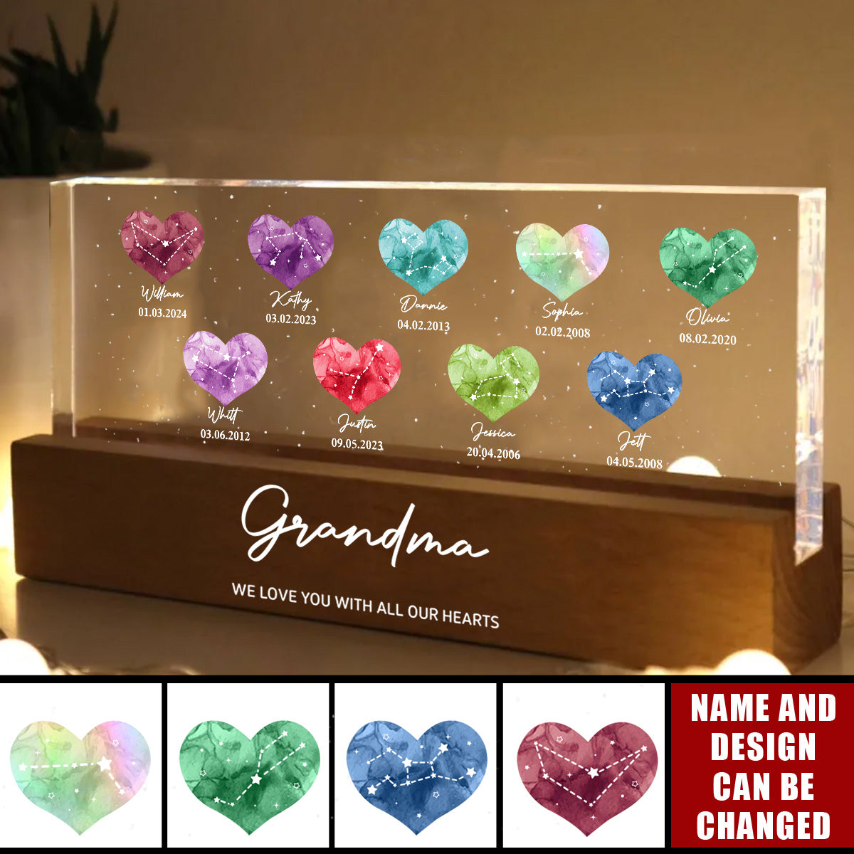 Birthstone Constellations Personalized Acrylic Block LED Night Light