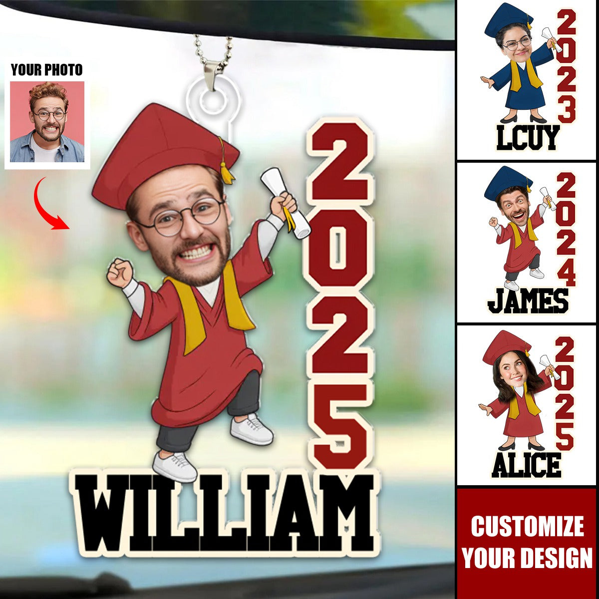 Custom Photo Cheers To The Tassel Hustle - Family Personalized Car Ornament